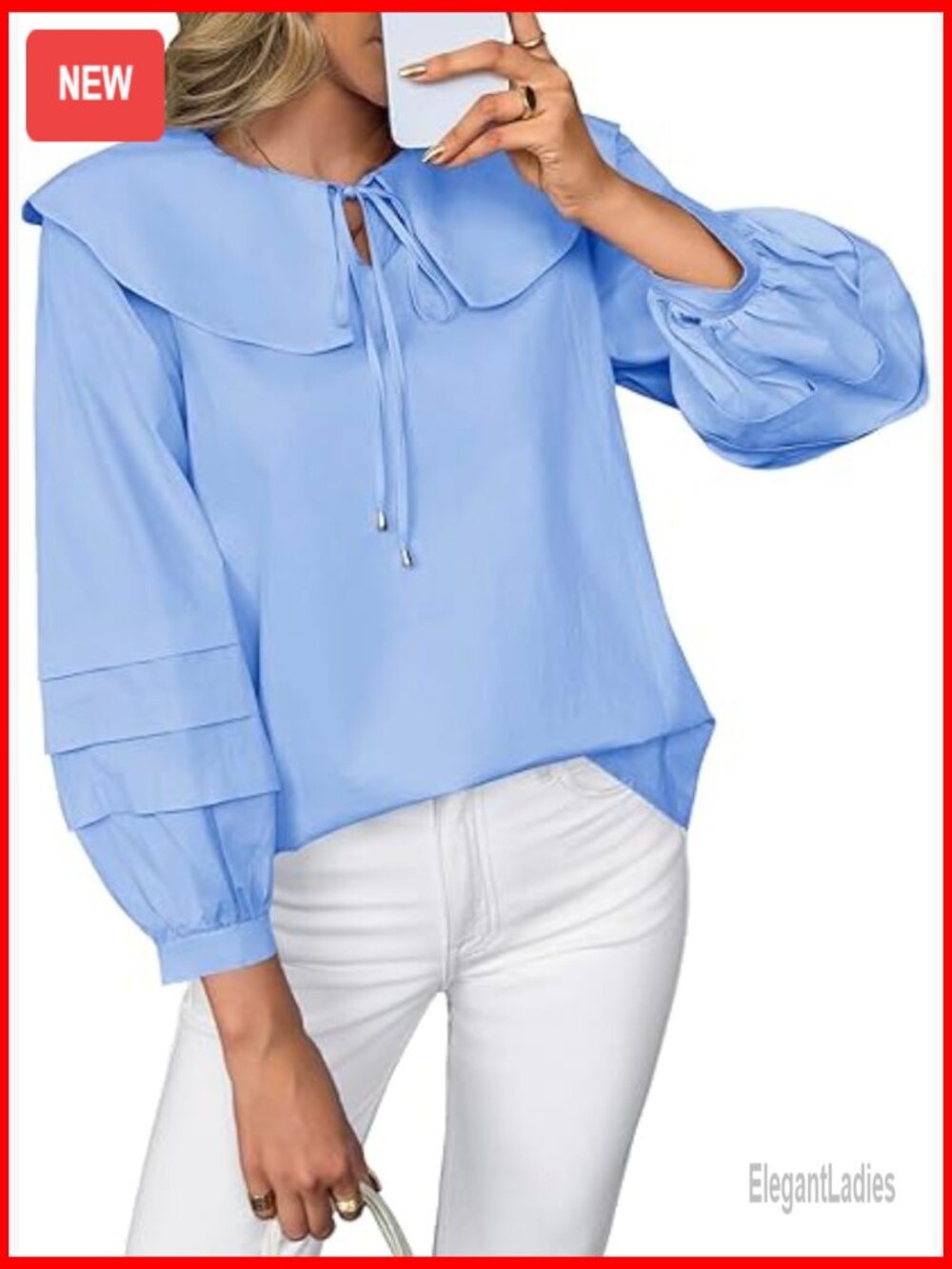 Peter Pan Collar Puff Sleeve Blouse Loose Fit Cotton Top